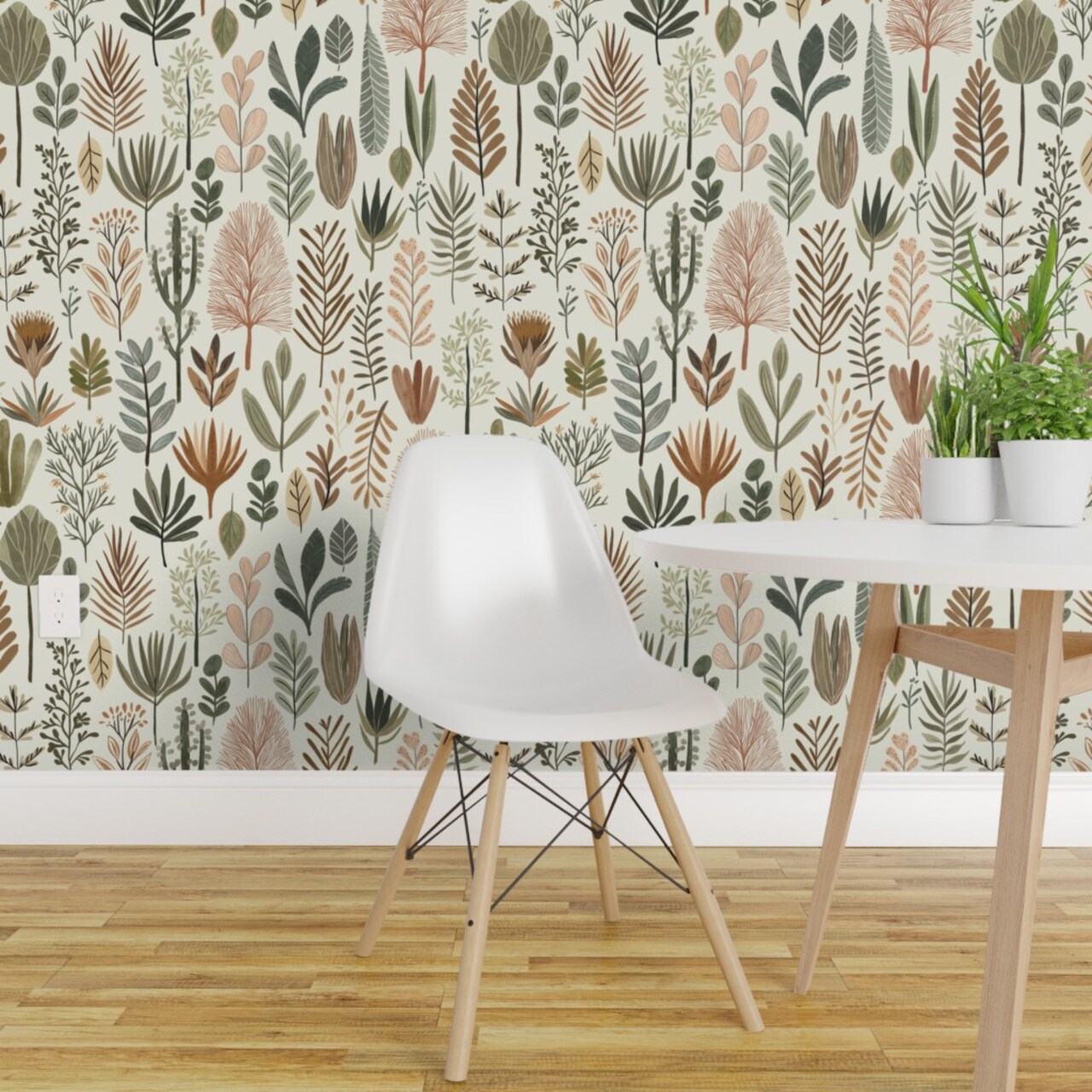 Non-Pasted Wallpaper 2FT Wide Boho Botanical Tropical Leaves Exotic Nature Bohemian Jungle Muted Colors Zen Serene Traditional Wallpaper by Spoonflower